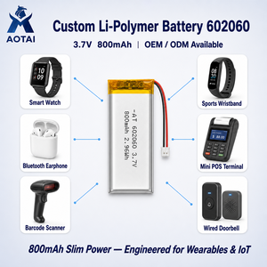 Batterie Li-Polymère 602060 3.7V 800mAh Rechargeable Taille Personnalisée pour Sonnette et Lecteur de Codes-Barres – Vente en Gros Fabricant - Product Image 1