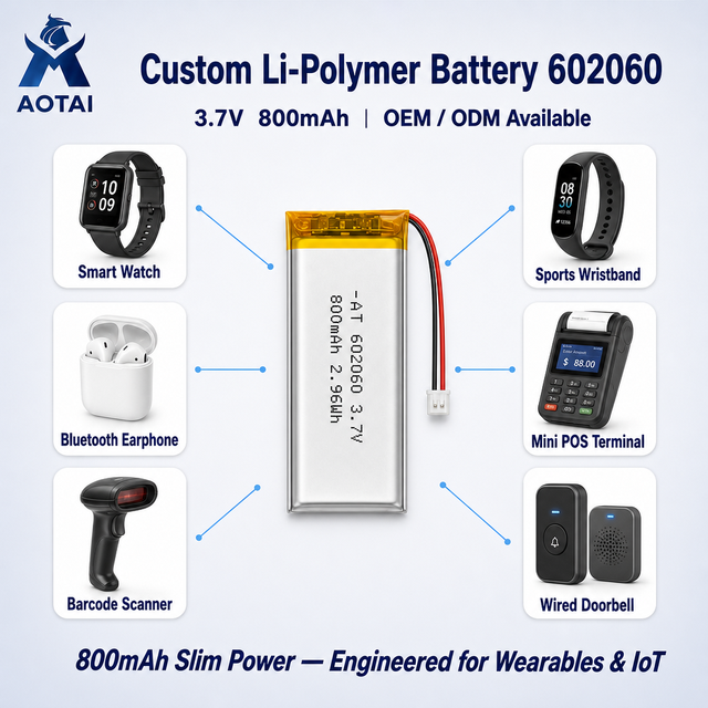 Manufacturer Wholesale 602060 Li-Polymer Battery 3.7V 800mAh Rechargeable Custom Size for Doorbell Barcode Scanner