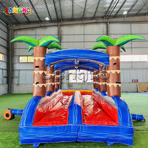 Prix réduit : Château gonflable aquatique palmier 0,55 mm avec toboggan et piscine - Product Image 1