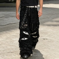 Nouveau Jean Baggy Homme en Denim Délavé à Jambes Larges, Coupe Zippée et Détails Découpés, Style Streetwear Tendance et de Haute Qualité