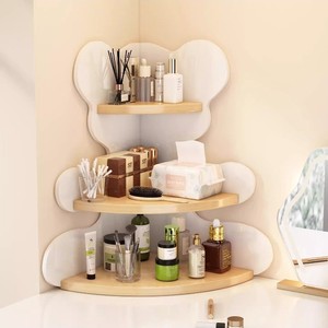 Corner Shelf 3 Tier Wood Cosmetic Organizer Storage Rack For Makeup Bathroom Vanity Desk Use - Product Image 1