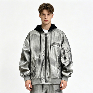 Blouson MA-1 en jean délavé style vintage américain avec capuche amovible, broderie gothique, fermeture éclair intégrale, coupe ample, été, imperméable et respirant - Product Image 2