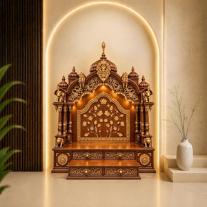 Mandir de madera de estilo tradicional del sur de la India para el hogar. Compre un templo exclusivo de estilo tamil de madera de teca Dev Ghar en EE. UU. - Product Image 1