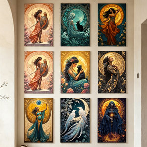 Peinture sur <span class=keywords><strong>toile</strong></span> vintage bohème, déesse grecque, mythologie, peinture à l'encre pulvérisée, femme mystique, animaux, affiche murale, décoration intérieure - Product Image 2