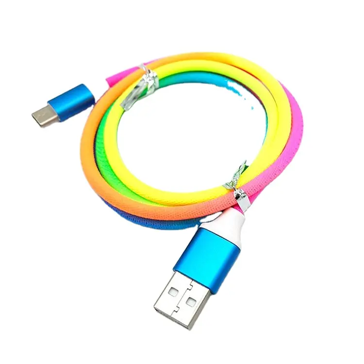 1m 2.4A color woven fast charging data cable C-type charging cable Gradient fabric rainbow fast charging cable