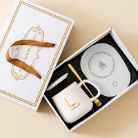 Ensemble de tasses en céramique avec logo personnalisé, cadeau d'entreprise, avec chauffe-tasse électrique, couvercle, cuillère, boîte cadeau pour Noël, Nouvel An