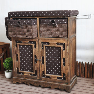 Factory Wholesale Cheap Custom Size Solid Wood <strong>Ironing</strong> Board Storage Cabinet <strong>With</strong> Wicker <strong>Drawer</strong> - Product Image 2