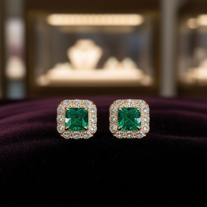 Pendientes de Oro Blanco E2525 con Diamantes de Corte Esmeralda, Joyería Clásica Geométrica para Mujer - Product Image 2