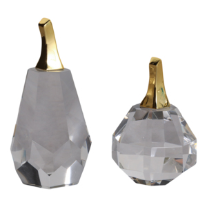 Set di sculture in cristallo a forma di pera e mela con gambo dorato, decorazione moderna per la casa, accessorio per mensole, bagno, ufficio. - Product Image 2