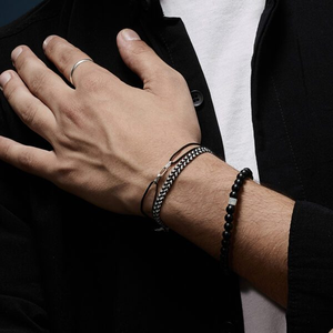 <span class=keywords><strong>Bracelet</strong></span> personnalisé Jietao en acier inoxydable avec maillons trombone et breloque à trois anneaux, bijou minimaliste pour <span class=keywords><strong>homme</strong></span>, cadeau Fête des Pères - Product Image 3