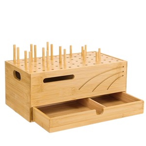 Bamboo Desktop Organizer With <b>Drawers</b> And Pegs For Office <b>Storage</b> - Product Image 1