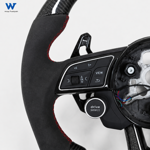 Volant en fibre de carbone noir avec lumières LED, compatible avec <span class=keywords><strong>Audi</strong></span> A4 43 46 R8 <span class=keywords><strong>R9</strong></span> A3 A5 A6 A7 S5 Q5 Q7, amélioration et modification - Product Image 4