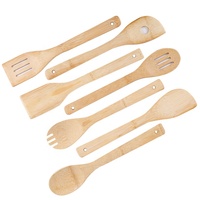 Juego de Utensilios de Cocina de Bambú Natural con Logotipo Personalizado al por Mayor, Vajilla de Madera Económica en Oferta