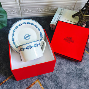Hot Sale Nordic Luxury White and Blue Restaurant <b>Set</b> Cups and Saucers with Gift Box - Product Image 2