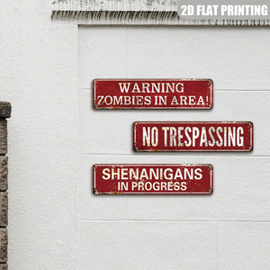 Juego de Letreros Metálicos Vintage Rojos con Advertencia de Zombis, Decoración de Pared Retro con Prohibido el Paso y Travestías <span class=keywords><strong>en</strong></span> Curso - Product Image 3