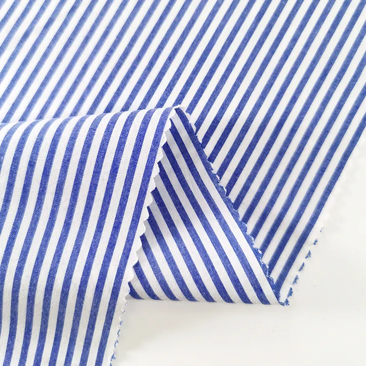 High Quality 100% Cotton White and Blue Stripe Yarn Dyed Fabric For Shirt Dress