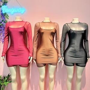 <span class=keywords><strong>2026</strong></span> Sexy Reißverschluss-Mesh-Jumpsuit & Reflektierendes Slip-Kleid Zweiteiliges Set - Abnehmbares Club-Outfit - Product Image 1