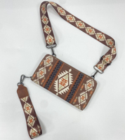 Tas genggam wanita, dompet Barat tali bahu dapat dilepas & disesuaikan Boho Aztec pemegang kartu kredit
