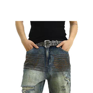 अमेरिकी उच्च सड़क पुरुषों की जींस रेट्रो कैजुअल डेनिम, नरम धुली फिनिश हिप हॉप शैली के मध्य कमर के साथ - Product Image 5