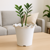 Elegan putih ruffle Rim Pot bunga plastik | Dekoratif bergelombang tepi penanam Ramah Lingkungan & ringan fitur grosir