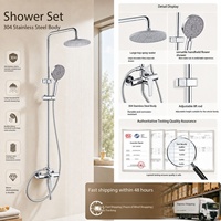 Ensemble de douche complet apparent en acier inoxydable 304 chromé, haute pression, avec douchette à main et pommeau de douche pluie