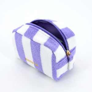 Bolsa de Maquillaje de Tela de Rizo con Rayas Suaves, Bolsa de Maquillaje Personalizada para Regalo, Bolsa de Cosméticos Portátil para Viajes - Product Image 3