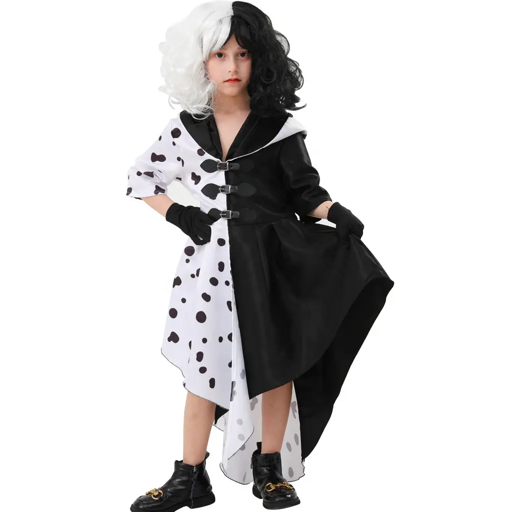 2023 última nueva película de Halloween 101 perro leal bruja blanca y negra Cruella De Vil Cosplay vestido puesta en escena disfraz