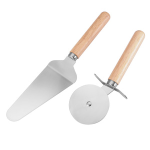 Stainless Steel Cheese Spatula With Wooden Handle Pizza Roller Knife Bakery Grade Cake Tool Set - Product Image 1