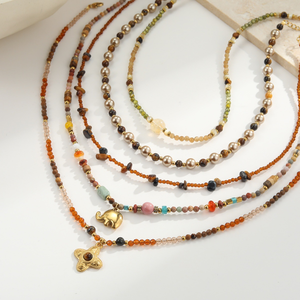 Collar con colgante de cuentas de piedra natural de acero titanio, elegante y moderno, versátil y de estilo francés. - Product Image 2