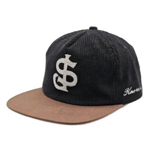 Vintage Style Unstructured Corduroy Flat Brim Snapback Cap Custom Felt Embroidery Two Color Tones <b>Hat</b> - Product Image 3