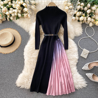 2021 novo Inverno Elegante Malha Patchwork Gradient Ramp Camisola de Babados Vestido Ocasional Das Mulheres Vestidos de Festa À Noite Senhoras Roupas