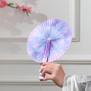 Éventails ronds en papier <span class=keywords><strong>de</strong></span> style chinois personnalisés avec poignée en plastique pour la danse, les mariages, les fêtes et les cadeaux - Product Image 2