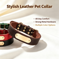 Collier de dressage de luxe OEM ODM pour chiens et chats, en cuir de vachette personnalisé, à dégagement rapide, moderne, souple, avec plaque nominative métallique gravée et rivets imprimés
