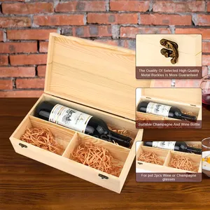 Caja de madera personalizada para vino y pastel, 1 botella y 2 vasos, caja de vino con logotipo, caja de vino cortada con láser de pino natural, madera