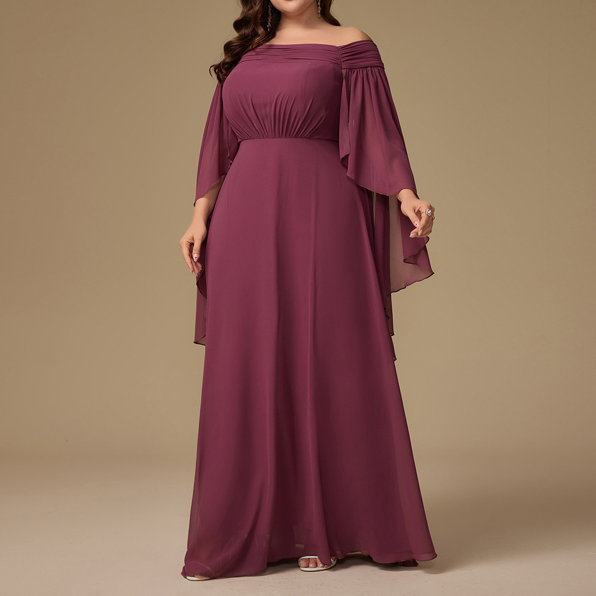 fitted lace wedding dress Black Lace Chiffon A-Line Long Elegant Evening Bridesmaid Dress main image 1