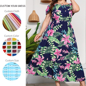 Bán Buôn Tùy Chỉnh loe Ngắn Tay Áo A-Line Bandeau Giản Dị Mùa Hè Nhiệt đới Hoa In Hawaii Phụ Nữ Cộng Với Kích Thước Maxi Dress OEM - Product Image 2