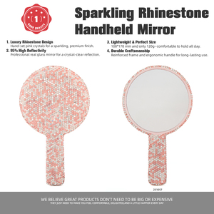 Miroir de maquillage rond HD grand format à strass roses, personnalisé avec logo, pour vente en gros - Product Image 4