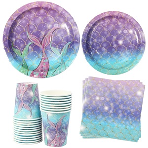 Mermaid Birthday Party Set Decorations Disposable Napkins Paper Plate Paper Cup Party Tableware Set - Product Image 5