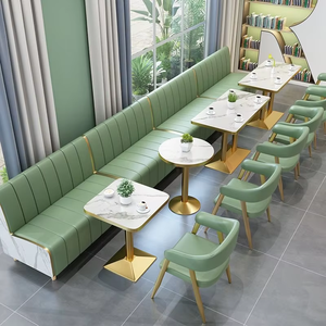 Set Personalizzato con Divanetto Moderno <span class=keywords><strong>in</strong></span> Pelle, <span class=keywords><strong>Tavolo</strong></span> <span class=keywords><strong>da</strong></span> <span class=keywords><strong>Pranzo</strong></span> Dorato con Motivo <span class=keywords><strong>Marmo</strong></span> e Sedie per Ristorante, Caffetteria e Hotel - Product Image 3