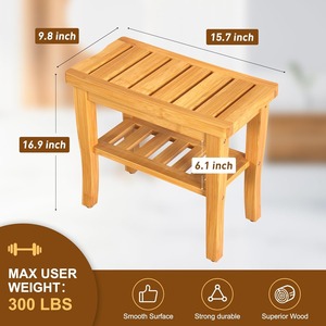 Shower Bench <b>Stool</b> <b>Storage</b> Shelf Waterproof Shower Chair t for Adults Elderly Seniors Premium Wooden Shower Bench Bamboo - Product Image 6