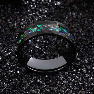 Poya Bijoux Hammererd Usine <span class=keywords><strong>Prix</strong></span> <span class=keywords><strong>Noir</strong></span> Brossé Anneau Météorite <span class=keywords><strong>Opale</strong></span> Tungstène Anneaux Incrustation - Product Image 2