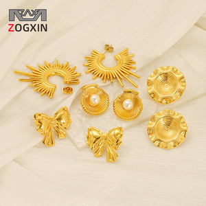 ZOGXIN Gold Stud Earrings Butterfly Shell Sunburst Pearl Geometric Fashion Party Jewelry Women's Earrings - Product Image 1