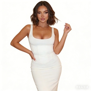 Women's Corset Waist Dress Sleeveless Square Neck Bodycon Split Hem Formal Dresses With a <b>Tie</b>-<b>back</b> Waistband Fashion - Product Image 3