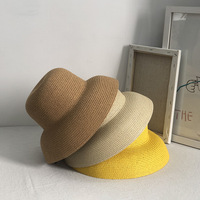 Chapeau cloche en paille à large bord style rétro Hepburn pour femme, protection solaire d'été pour la plage, en papier tressé, vente en gros