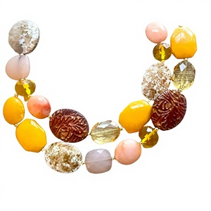 Multilayer Resin Design Beaded <b>Necklace</b> Women's <b>Statement</b> Jewelry Orange Yellow White Round Strand Party Gift Accessory - Product Image 3