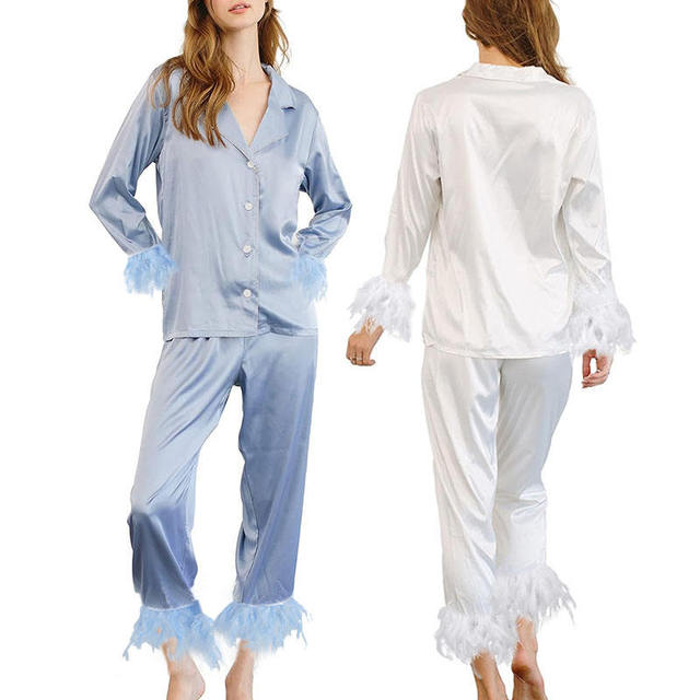 Luxury Women's Satin Long Sleeve Pajamas Set Thermal Sleepwear for Spring Summer Season