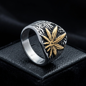<b>Stainless</b> <b>Steel</b> Leaf <b>Ring</b> Gold Men's Casual Jewelry Ethnic Retro Trend Plant Pattern Geometric Guangzhou - Product Image 1