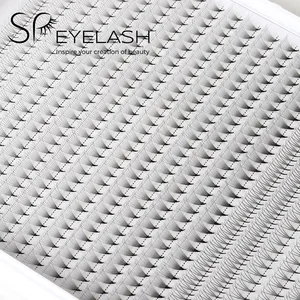 SP EYELASH مروحة حجم مصنوعة مسبقًا بقاعدة مدببة ثلاثية الأبعاد وأربعة الأبعاد وخماسية الأبعاد وعشرية الأبعاد و12ة الأبعاد مروحة حجم مزج مصنوعة يدويًا داكنة سوداء مطفية ناعمة مروحة مصنوعة يدويًا