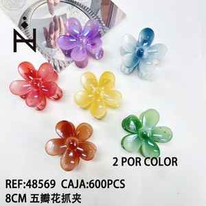 Fermaglio per capelli a forma di fiore a cinque petali da 8 cm, colorato, per donne e ragazze - Product Image 1