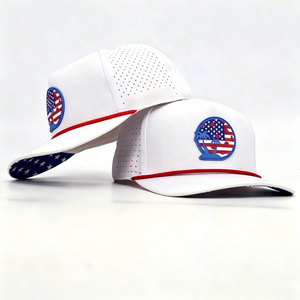 OEM Waterproof Laser Cut Perforate 5 Panel Baseball Cap Hydro Breathable Golf <b>Hat</b> with Rubber Pvc Patch Logo Rope golf <b>hats</b> - Product Image 1